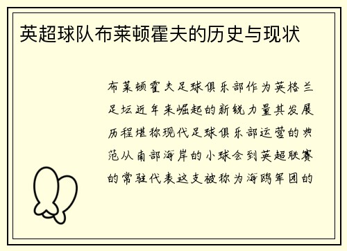 英超球队布莱顿霍夫的历史与现状
