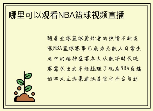 哪里可以观看NBA篮球视频直播